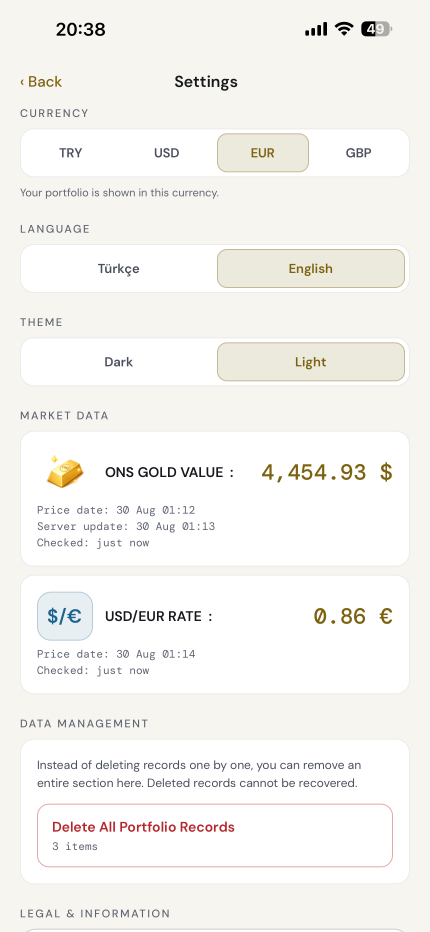 Language, theme and market data in one place