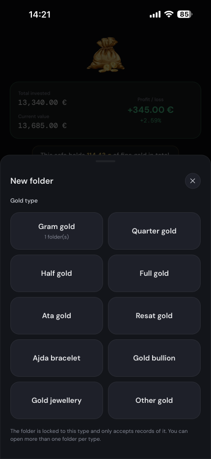 A folder per gold type — more than one per type if you need it
