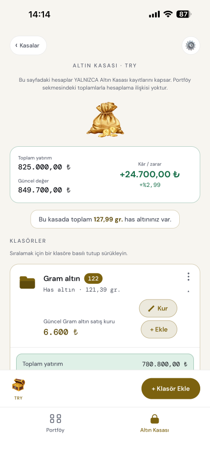 Altın Kasası: maliyetinizi girin, kâr/zararınızı görün